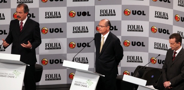 Aloizio Mercadante (PT). Geraldo Alckmin (PSDB) e Celso Russomanno (PP) durante debate
