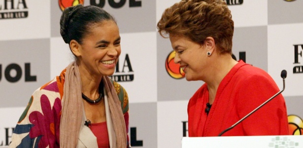 Marina e Dilma conversam durante intervalo do debate Folha/UOL